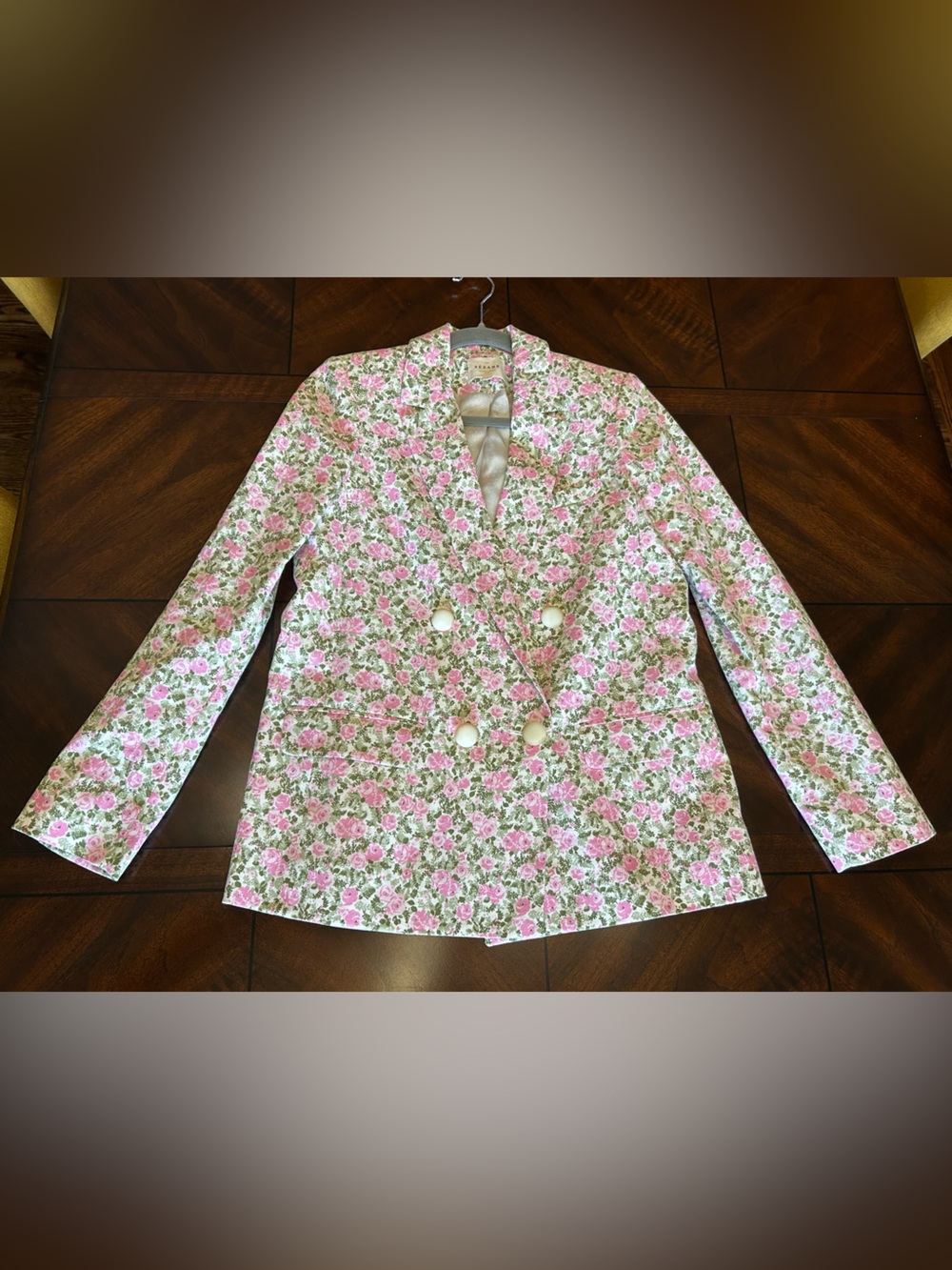 Sezane Christie Pink & Green Floral Double-Breasted Blazer